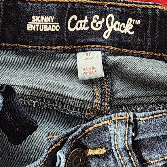 Cat and Jack Dark Wash Denim Slip On Adjustable Waist Stretch Skinny Jeans Sz 5T - Picture 13 of 16